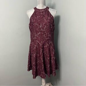 LE CHATEAU burgundy lace Halter sequins cocktail dress size XXL wedding guest
